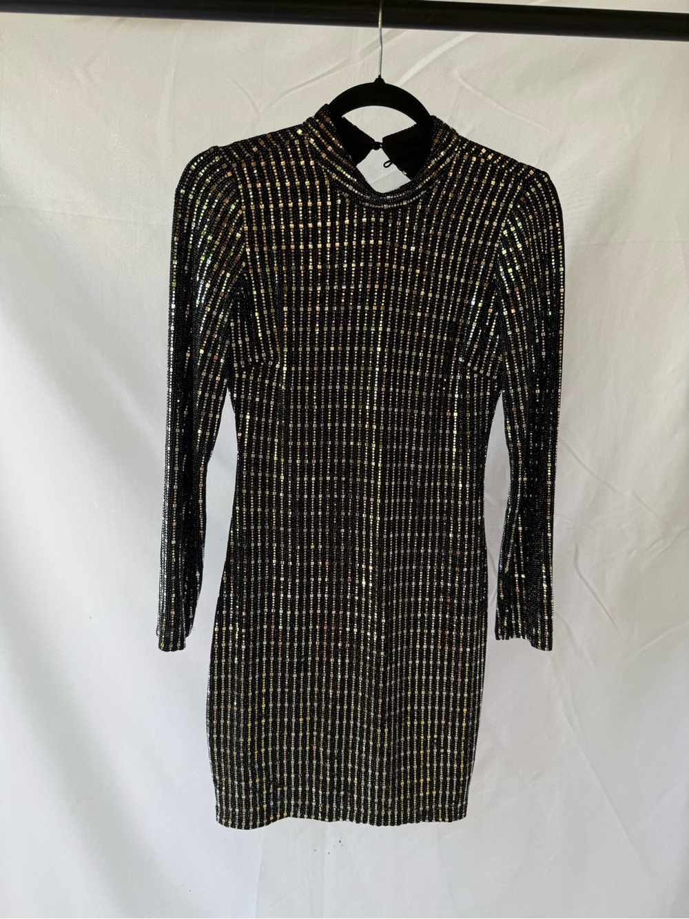 Sequin Hearts Black & Gold Long-Sleeve Bodycon Dress